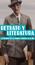 Cartel de la exposicin `Retratos y literatura. Los retratos de los premios Cervantes`
